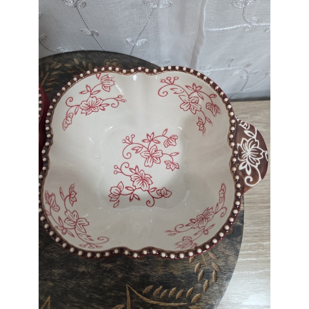 Temptations by tara Floral‎ Lace Cranberry Red 16oz Ramekin Rounded Square - Picture 3 of 7